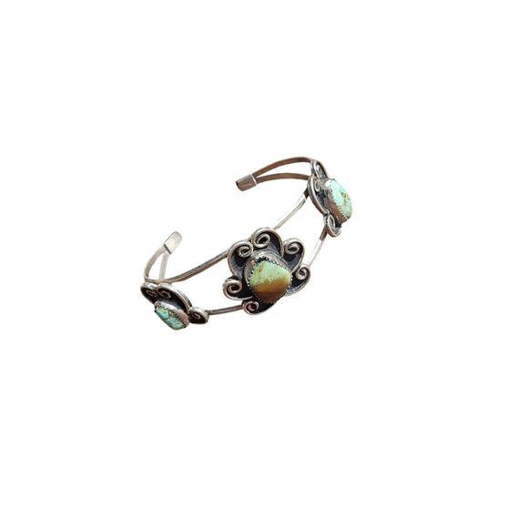 Handmade Jewelry - Vintage Native American Signed Turquoise Sterling Bracelet Shadowed 7.5-8"